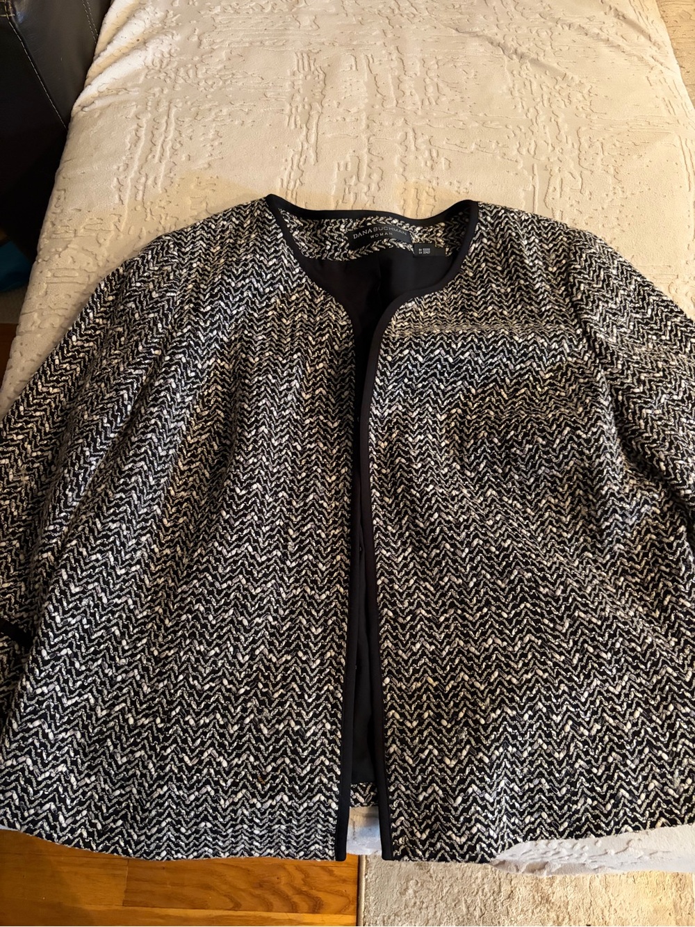 Dana Buchman Black & White Tweed Open-Front Blazer